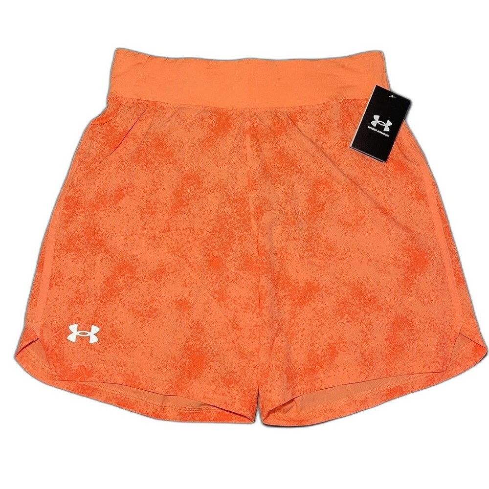 Men’s Under Armour Speedpocket Shorts 7” Printed Shorts 1379694 Orange Sz Medium